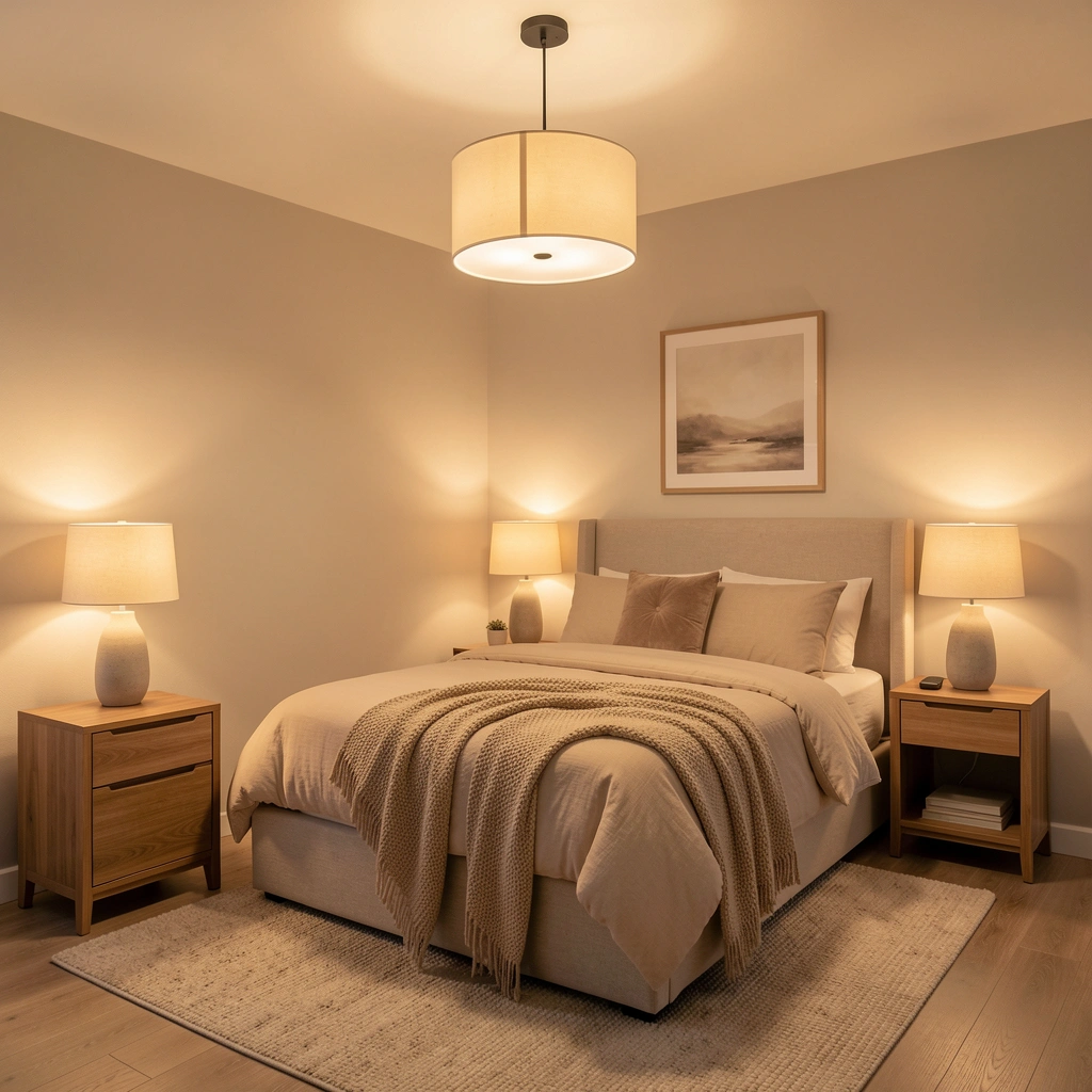 2. Swap Overhead Lights for Warm, Layered Lighting