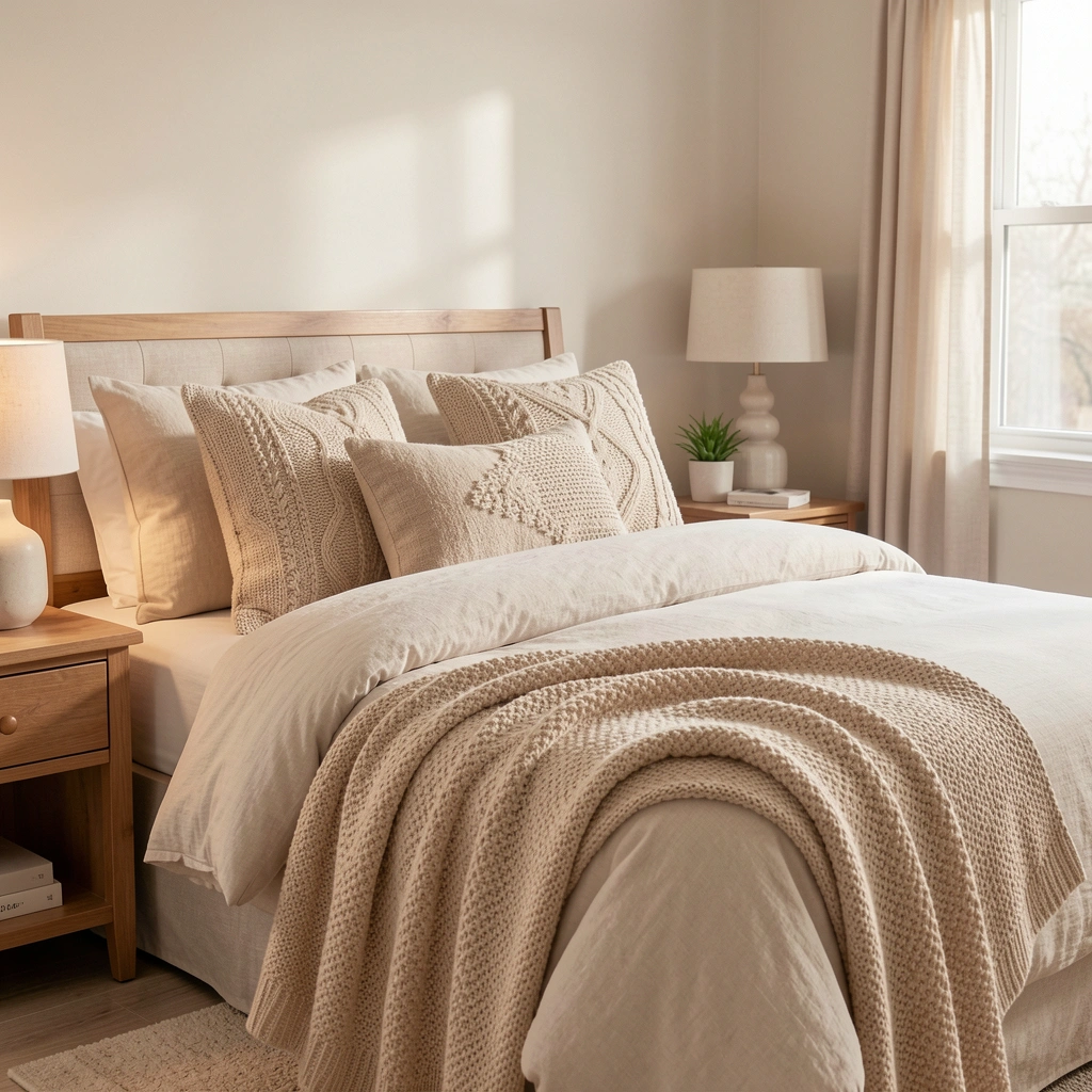 4. Add Textured Throw Pillows and Blankets