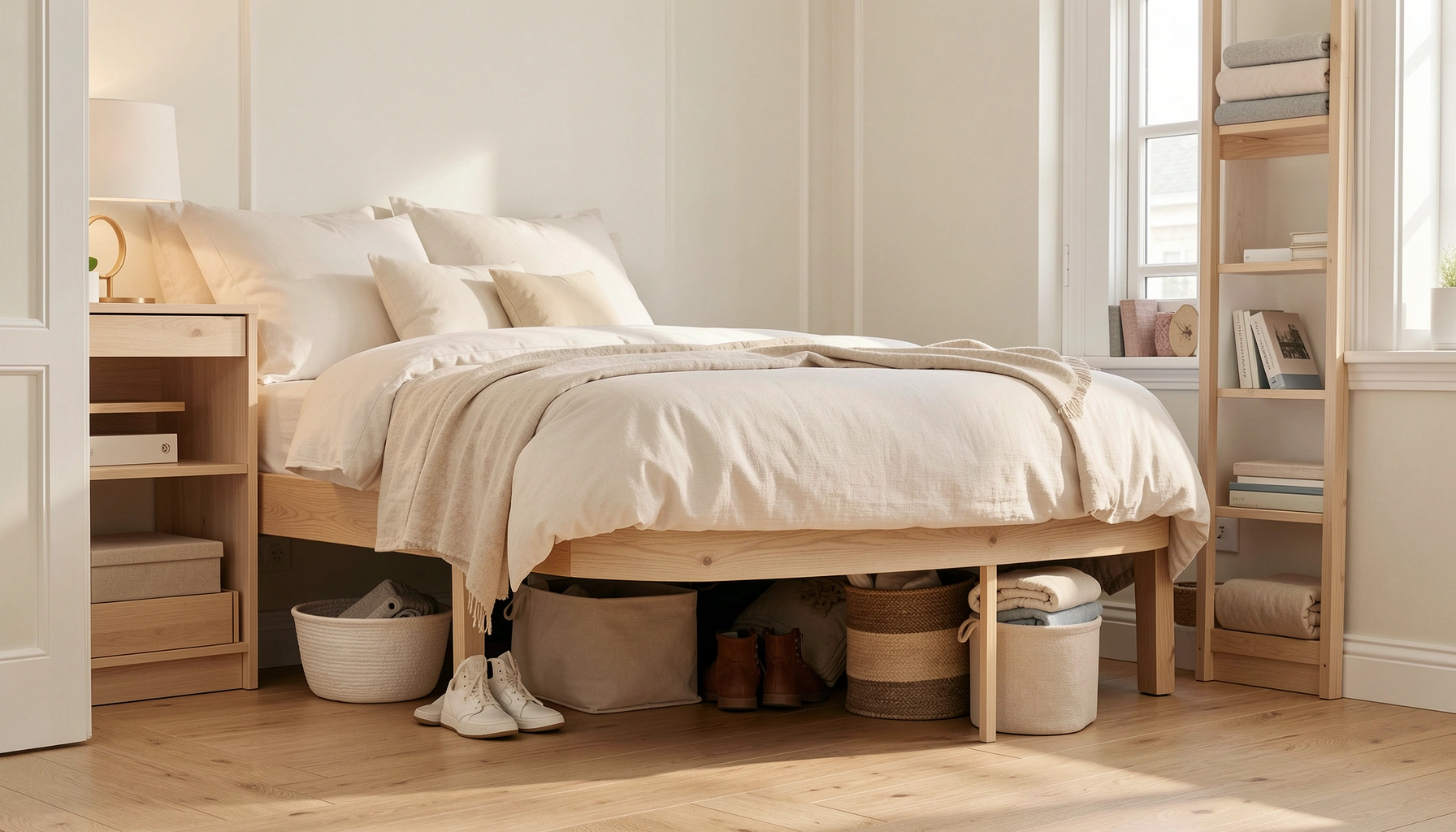 1. Maximize under-bed storage first - it is the biggest hidden space