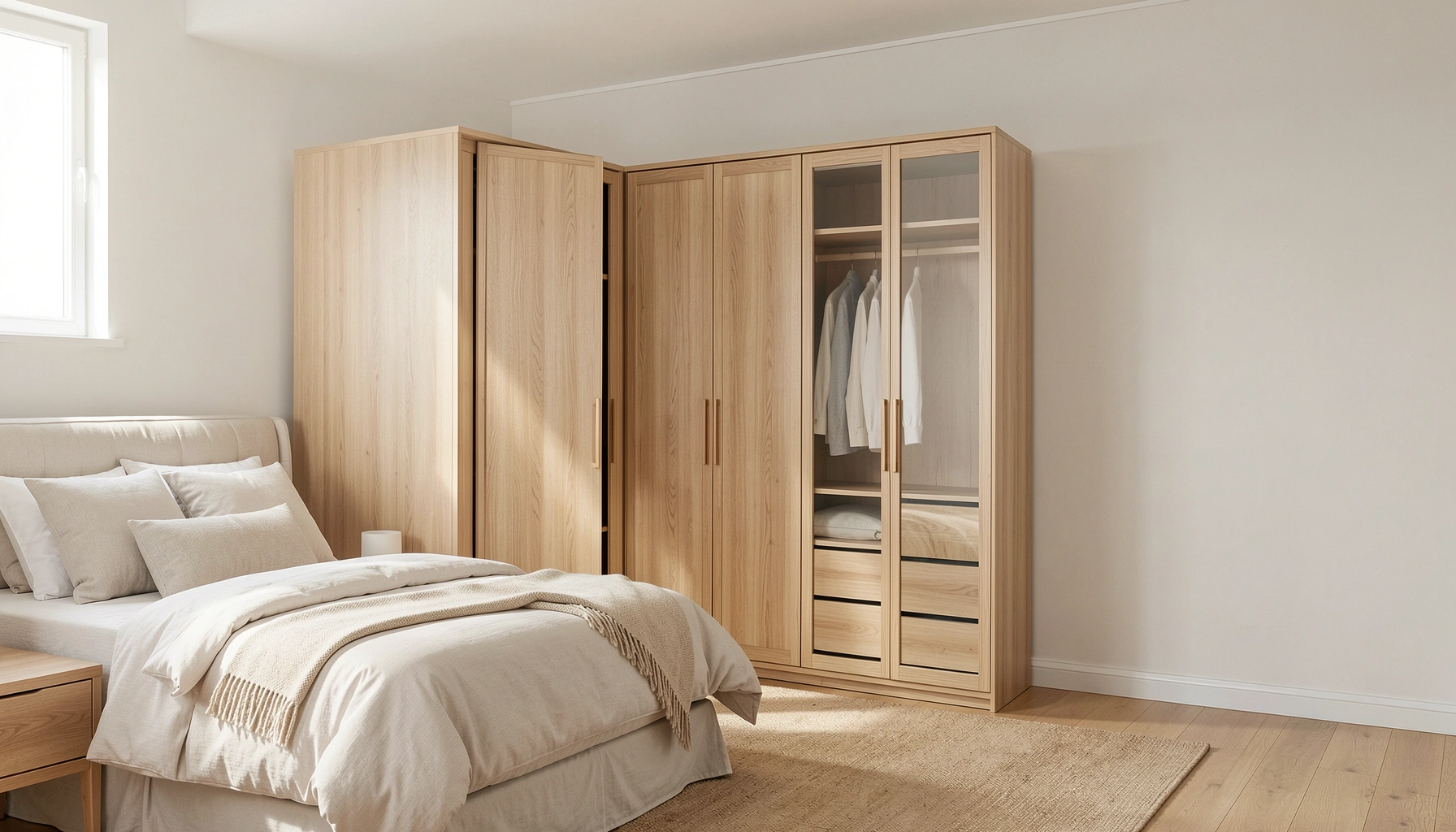 2. Use a freestanding wardrobe for a bedroom without a closet