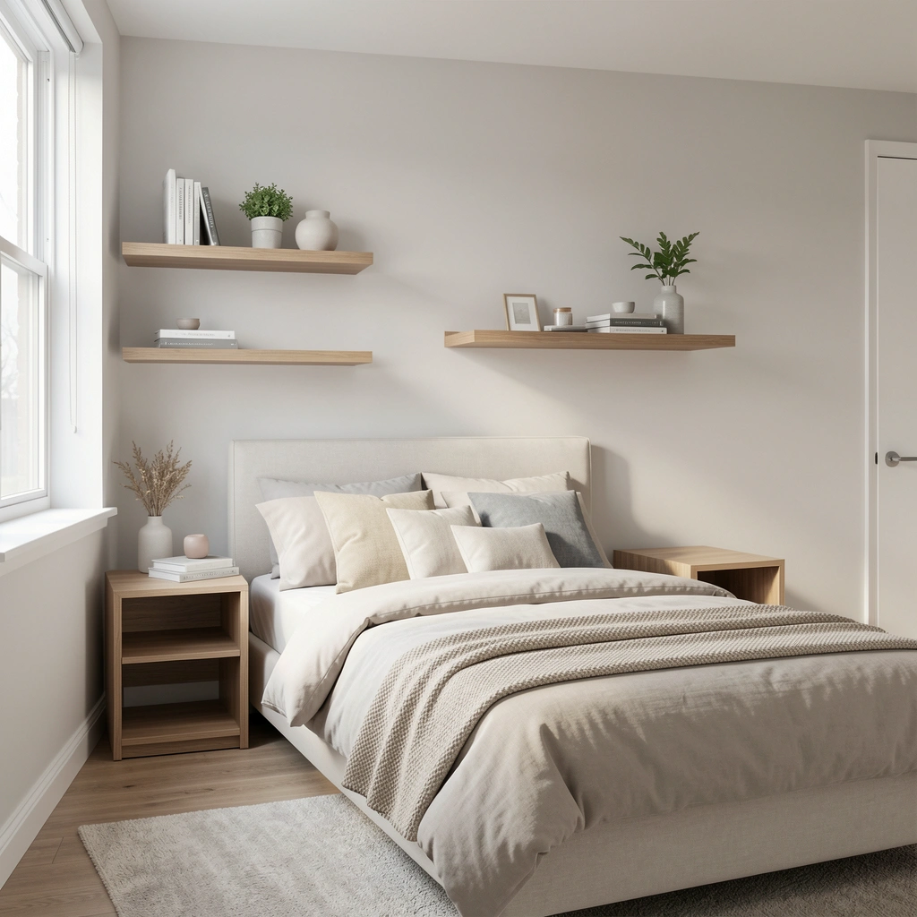 3. Replace Nightstands with Wall-Mounted Floating Shelves