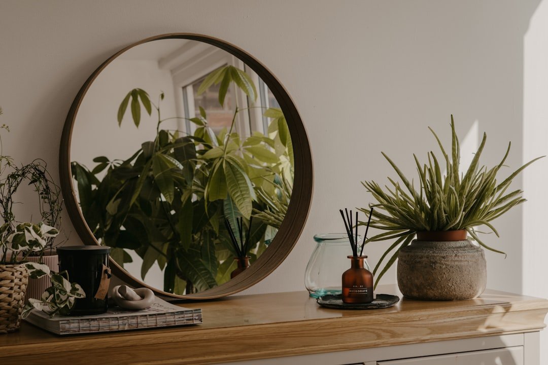 Boho bedroom decor with rattan furniture, terracotta pots and trailing plants