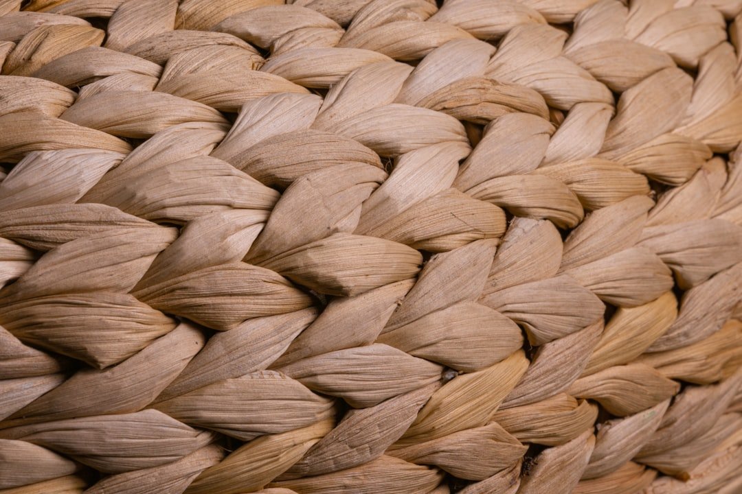 Close up of natural woven rattan texture representing earthy organic home decor