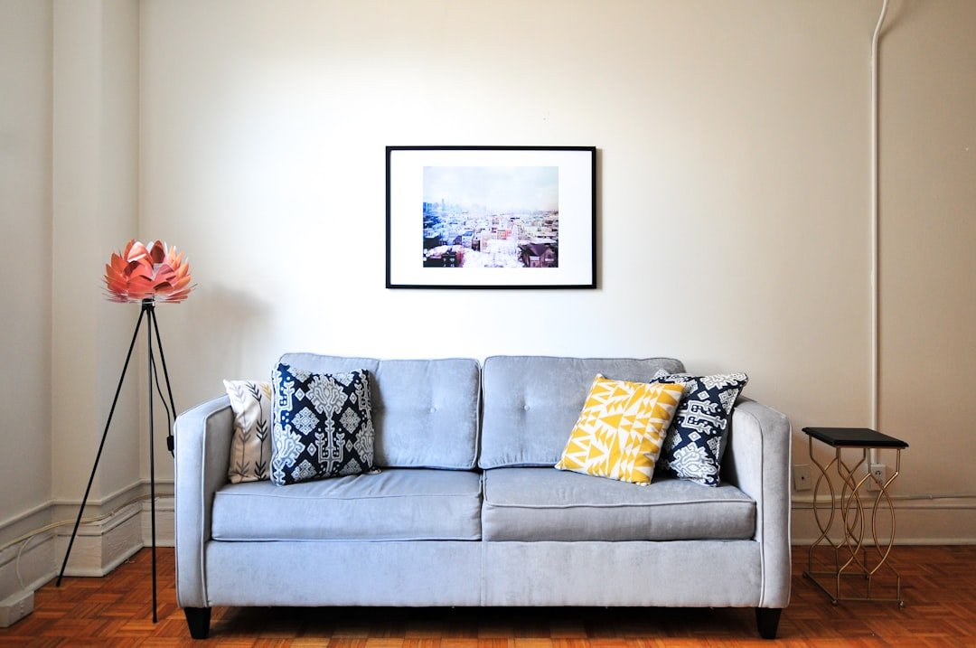 A small apartment living room decorated with art prints and cozy accessories for under $100