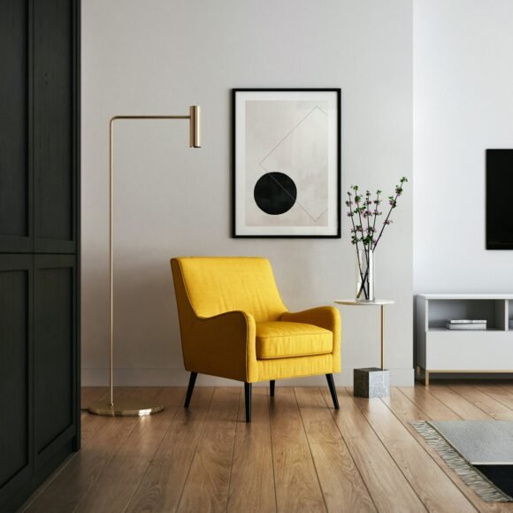 Minimalist living room with warm neutral tones and natural light