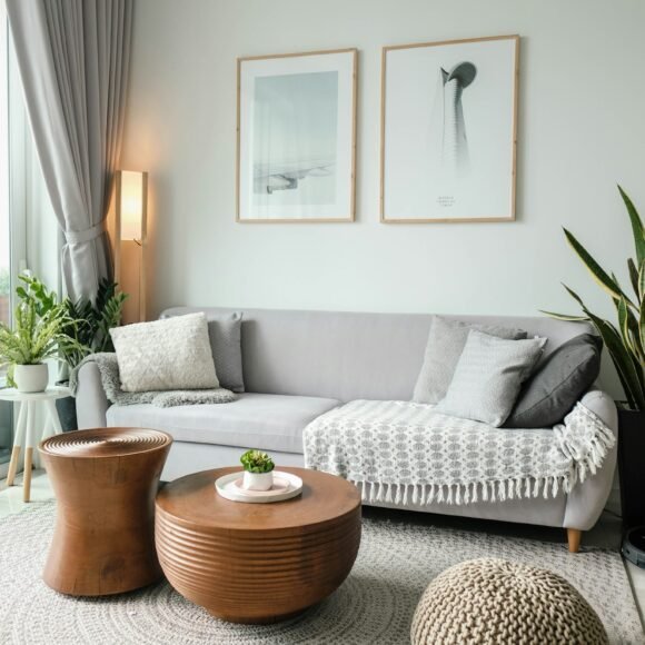 Bright small living room with smart furniture arrangement
